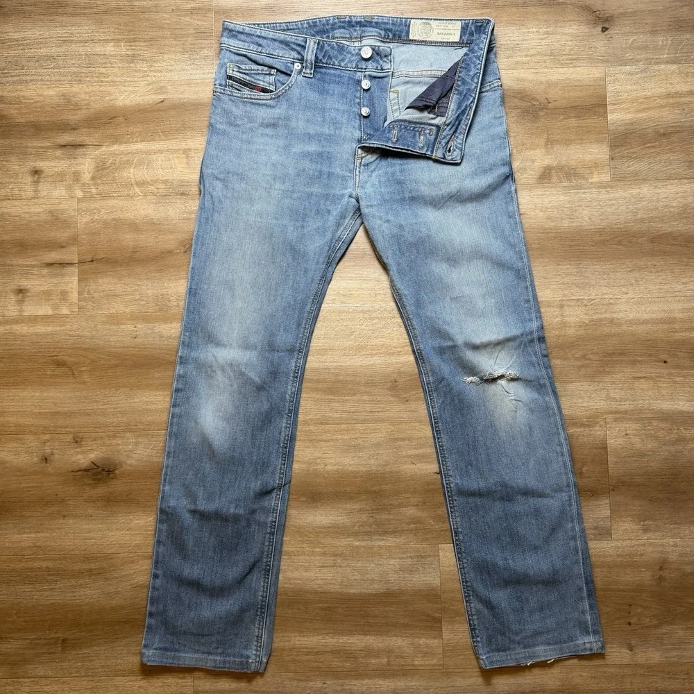Diesel Safado Jeans Men 31x30 Blue Slim Straight Stretch Distress CN036 (Hemmed)
